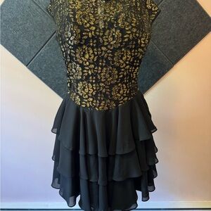 Vintage Black and Gold Ruffled Mini Dress